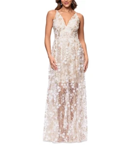 NWT XSCAPE Sequin Embellished V-Neck Sleeveless Gown Champagne/Gold 12 - Picture 1 of 7