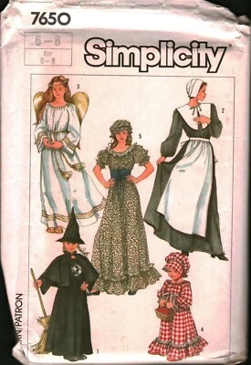 7650 Vintage Simplicity Sewing Pattern Girls Costume Prairie Pioneer Dress Witch - Image 1 of 2