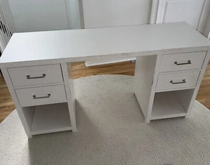 Pottery Barn Everett Kids Desk White 56.5”x 18”x 29” Height w Glass Top & Chair - Picture 1 of 22