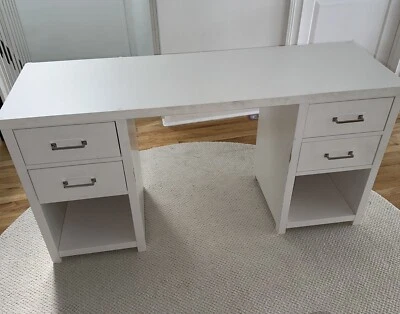 Pottery Barn Everett Kids Desk White 56.5”x 18”x 29” Height w Glass Top & Chair - Image 1 of 4