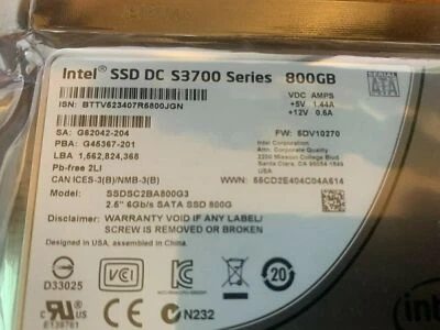 800GB S3700 Intel Series SSD 6Gbps SATA Enterprise Class SSD DC SSDSC2BA800G3 - Image 1 of 4