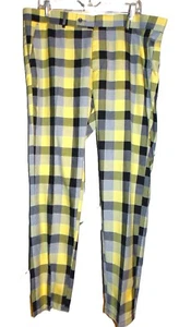 Aron Imani Yellow Black Gray Plaid Pants Size 38 - Picture 1 of 8