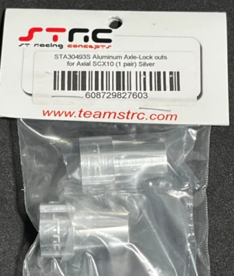 NEW IN PACKAGE STRC STA30493S ALUMINUM AXLE LOCK OUTS AXIAL SCX10 SILVER - Image 1 of 3