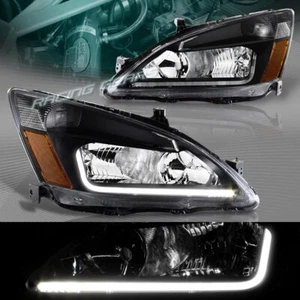 BLACK HOUSING LED DRL W/AMBER REFLECTOR HEAD LIGHTS LAMPS FIT 03-07 HONDA ACCORD - Picture 1 of 7