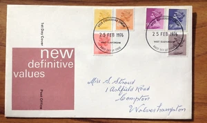 GB New Definitive Values First Day Cover 1976 , Dydd Cyhoeddiad Cyntaf pmk. - Picture 1 of 3