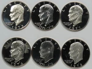 1973-1978 S Eisenhower Dollars - 6-Coin Clad Proof Run - 1976 Type 1 & 2 - Picture 1 of 2