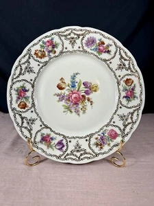 Jovry Fiori Cecoslokia Boemia Baronetto Decorazione Piatto Oro 10” 3/4 D - Foto 1 di 10
