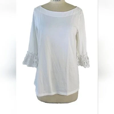 Blusa Lilly Pulitzer Blanca Algodón XL Waverly Volantes Ojales Manga Top Foto 1 de 4