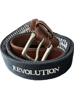 Peter Millar Revolution Golf Needlepoint Canvas Leather Solid Brass Men Belt 38 - Picture 1 of 10