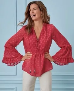 Soft Surroundings Besito Bluse Shirt Damen M rot gepunktet Glockenärmel launisch - Bild 1 von 8
