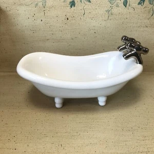 Vintage Stil weiß Keramik Klauenfuß Wanne Seife Geschirr Schmuck Schale - Bild 1 von 6