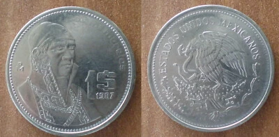 Moeda águia pesos morelos México 1 peso 1987 frete grátis para todo o mundo - Imagem 1 de 3
