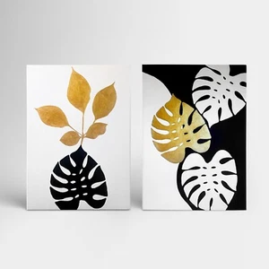 Monstera – Leinwand-Duo 100 x 70 cm Acryl mit Blattgold Diptychon Diptych - Bild 1 von 5