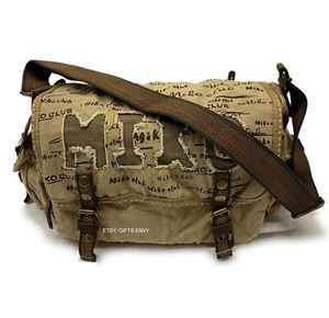 15x9 Khaki Canvas Messenger Bag School Laptop Messenger Uni Sex Crossbody Bag - Picture 1 of 11