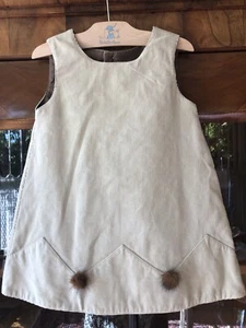Petit Faune French Designer Brand Curdoroy Dress With Mink Puffs Size 18 Months - Picture 1 of 6