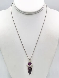 Necklace Sterling Silver Artisan Made Signed On Back Amethyst? Druzy 17” - Picture 1 of 10