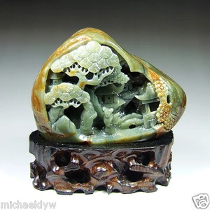 Fine Chinese Hetian Nephrite Jade Hollowed Landscape Antique Statue - Picture 1 of 4