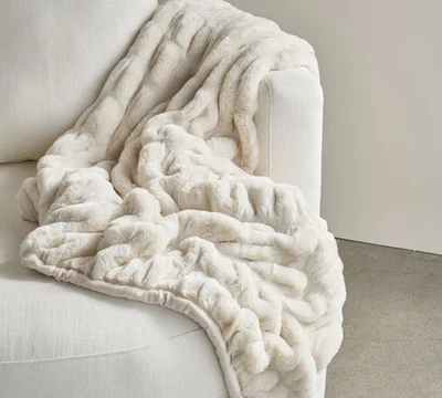 Pottery Barn Faux Fur Ruched Throw Plush Ivory / 50”x60” - Image 1 of 4