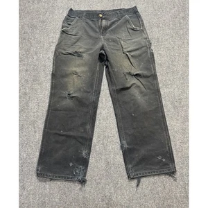 Carhartt Pants Men's 30x26 Distressed Stained Carpenter Workwear Cotton Black - Picture 1 of 11