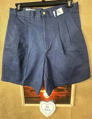 NUEVO CON ETIQUETAS Club Classic Hombre Azul 34 Bermudas Plisadas Cortas Sólidas Cremallera Bolsillo Suelto C Foto 1 de 2