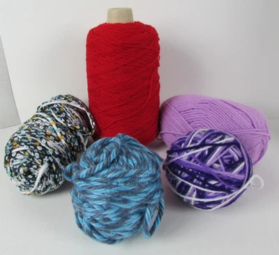 Assorted Mixed Yarn Lot of 5 Skeins/Cone Partially Used Novelty Acrylic Cotton - Image 1 of 4