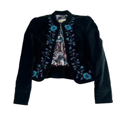 Chaqueta Blazer Lucky Brand Live In Love Para Mujer Talla S Terciopelo Bordado Boho Foto 1 de 4