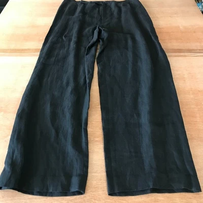 Ellen Tracy Linda Allard Wide Leg Pants Women 14P Black High Rise Linen Wool - Image 1 of 4