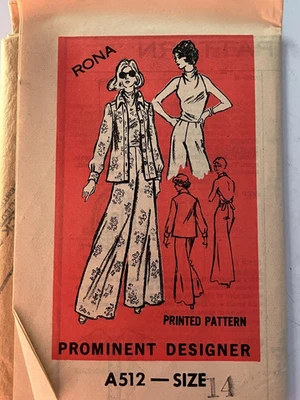 De colección Pedido por Correo Patrón de Costura #A512-Misses Talla 14 PANTALONES/SOPORTE/CHAQUETA PIERNA ANCHA Foto 1 de 2