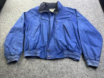 L.L. Bean Blue Bomber Jacket XL Cotton Nylon 80s 90s Windbreaker Vintage Hood - Image 1 of 4