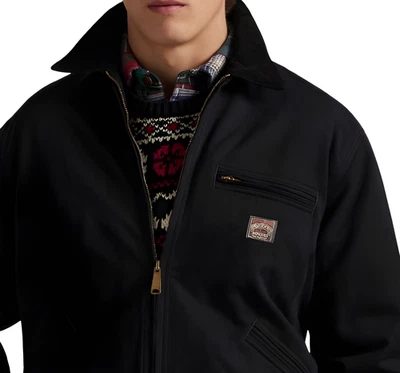 Custom Ral-phs Black Wool Jacket Corduroy Collars and Red Flannel Lining for Men - Image 1 of 4