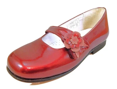 DE OSU -Spain -Girls Burgundy Red Patent Dress Shoes Flats -European 27 -Size 10 - Image 1 of 4