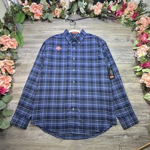 St John's Bay Button Down Shirt Size Large Men’s Comfort Stretch Blue Plaid NEW - Picture 1 of 14