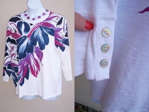 Chico's Bold Floral Blanco Top Camiseta Talla 4 XXL 20 2XL Blusa Punto Slub  - Imagen 1 de 15