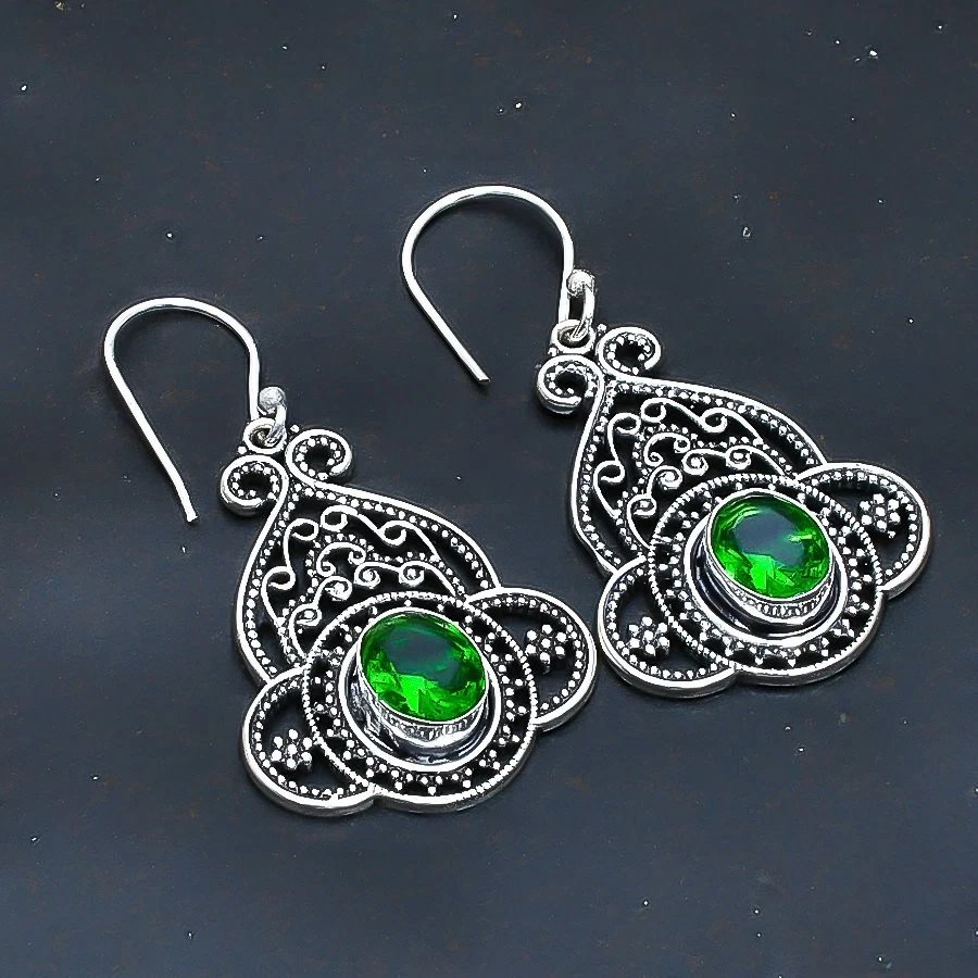 Peridot Gemstone Handmade Jewelry Earring 2.08" - Image 1 of 1