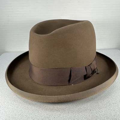 Vintage Campbell New York Fedora Hat USA SZ 7 Brown - Image 1 of 4
