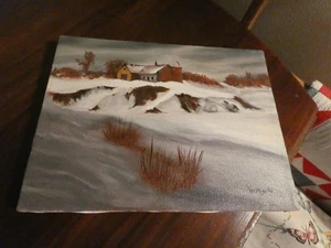 Bauernhaus mit Silo im Winter Original Ölgemälde Vintage Künstler signiert - Bild 1 von 8