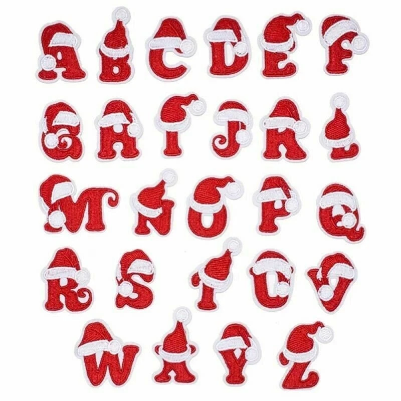 GETWAYSKY Christmas Santa Red Letter Iron-On Patch for Clothing, Sew Alphabet Embroidery