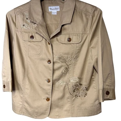 Chaqueta TanJay beige tostado bordada talla 12 Foto 1 de 4