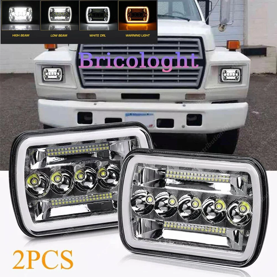 2x 7X6 5x7 LED Headlights Hi/Lo DRL Fit Ford F600 F700 F800 Ft800 Dump Truck C12 - Image 1 of 4