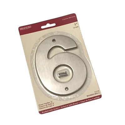 Brainerd Door House Address Street Number #6 Brushed Satin Nickel 5" 127mm 5 in - Image 1 of 4