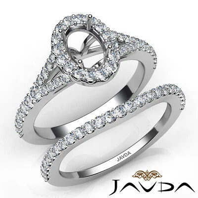 Halo U Prong Oval Semi Mount Diamond Engagement Ring Bridal Set 14k Gold 0.80Ctw - Image 1 of 4