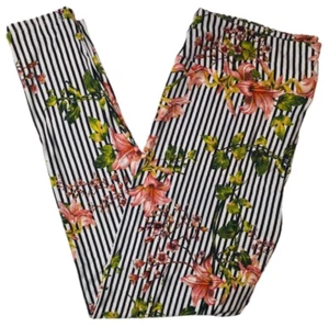 OS LuLaRoe Leggings ~ STRIPES & FLORAL PATTERN ~ Size 2-10 ONE SIZE, black white - Picture 1 of 4