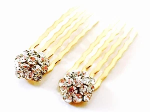 USA Mini Haarkamm klar aus Swarovski Kristall Braut Hochzeit Clip Gold - Bild 1 von 2