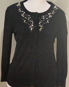 Women’s Cable & Gauge rhinestone and pearl embellished black cardigan. Size XS. - Picture 1 of 6