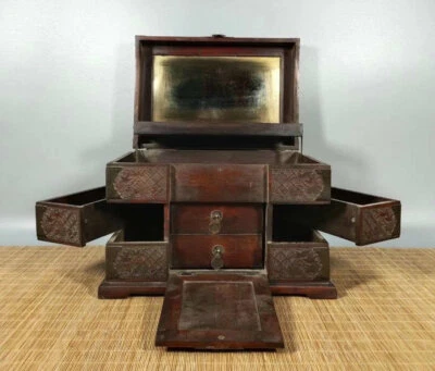 12'' Chinese Antique Wood Box natural Old Mahogany Box Jewelry Box mirror - Image 1 of 4