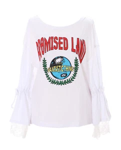 TS-96 Bianco Terra Pizzo Maniche Aperte Maniche Lunghe Maglia Felpa Vintage Retrò - Foto 1 di 8