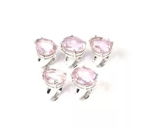 Wholesale 5PC 925 Solid Sterling Silver Faceted Pink Quartz Ring Lot A550 - Picture 1 of 4