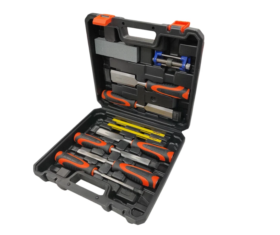 Wood Chisel Set 10 pcs & Sharpening Stone + Honing Guide & Pencils Carpentry - Image 1 of 4