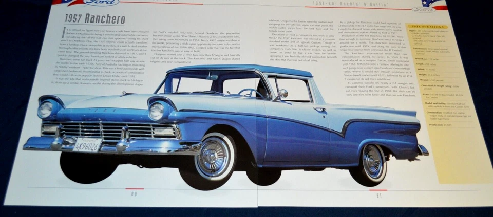 Ford Ranchero 1957 impresión característica póster información especificaciones artículo 12x21 57 4 Foto 1 de 1