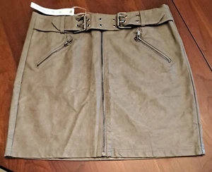 She + Sky women's Faux Leather Mini Skirt Zip Taupe Black Size M - Picture 1 of 3